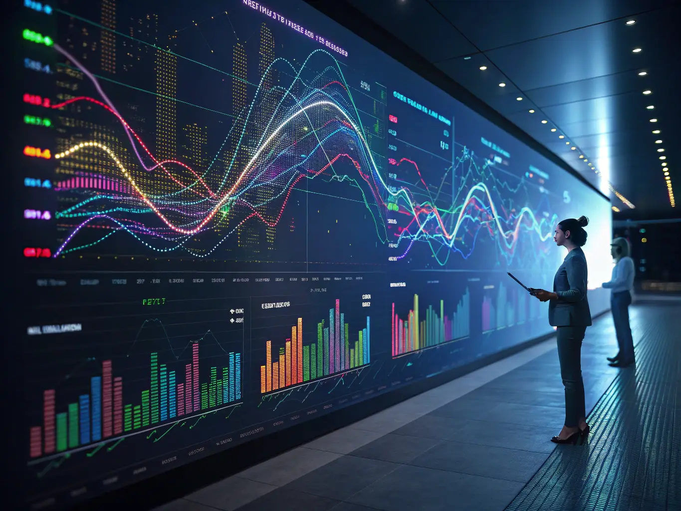 A graphic representation of data being analyzed by an AI, highlighting patterns and insights that would be difficult for humans to detect.
