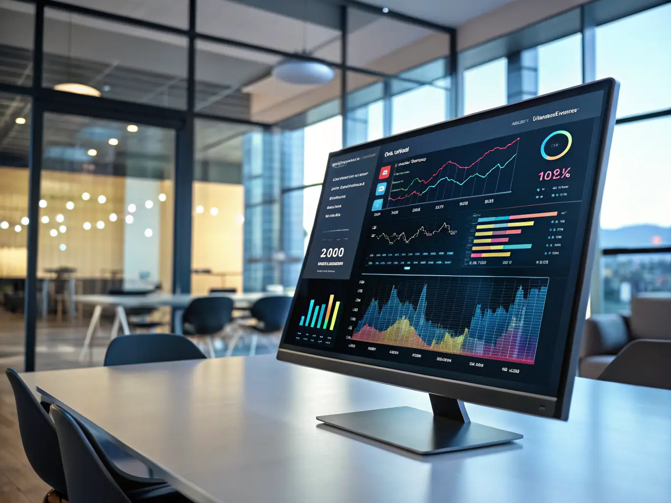 A predictive analytics model forecasting future trends based on historical data, displayed on a high-tech interface. The image should convey a sense of accuracy, foresight, and the power of predictive analytics in making informed decisions.