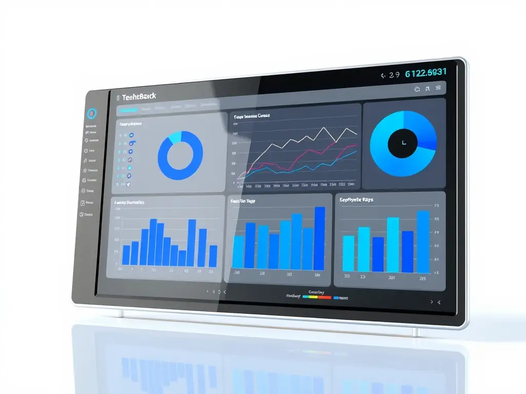 A dynamic dashboard displaying real-time data analytics with interactive charts and graphs, showcasing key performance indicators and trends. The image should convey a sense of clarity, precision, and actionable insights derived from complex data sets.