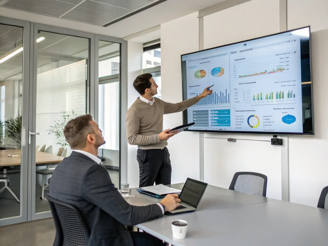 A professional consultant presenting a data-driven strategy to a client, using charts and graphs to illustrate key findings and recommendations. The image should convey a sense of expertise, collaboration, and strategic decision-making.