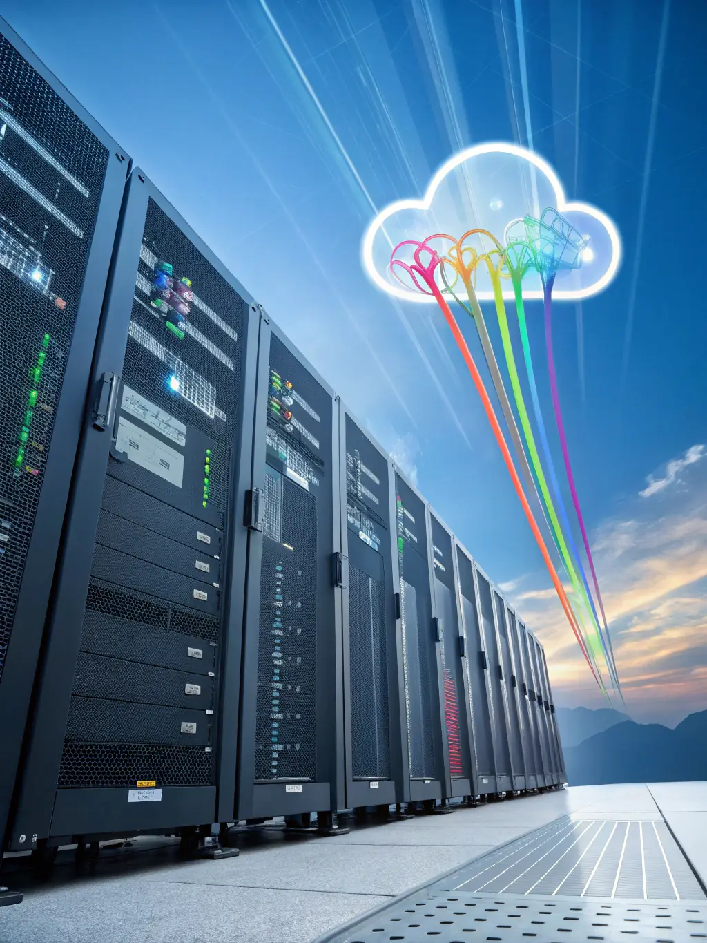 A modern graphic illustrating iTransfluence's cloud migration service to AWS, highlighting seamless data transfer and minimal downtime.