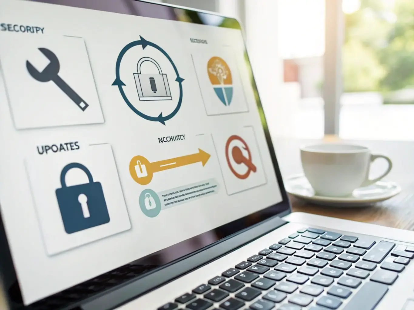 A clean and modern image representing the automated website management features of iTransfluence, such as backups, security updates, and content scheduling.