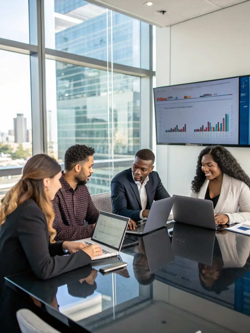 A diverse group of freelancers with varied skill sets browsing available jobs on the iTransfluence Portal, emphasizing the platform's wide range of opportunities.